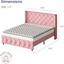 Twin/ Full/ Queen/ King Size Bed Frame, Upholstered Bed Frame With Diamond Headboard And Footboard, No Box Spring Needed With Wood Slat Support, Easy Assembly, Twin Bed Frame/  Full Bed Frame/ King Bed Frame, Black/ Pink/ White/ Purple/ Blue/ Green - 粉色 - 查看 8
