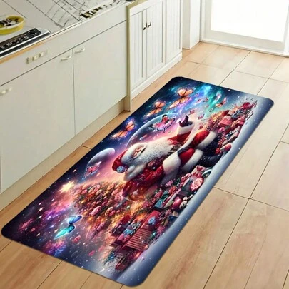 1 szt. Zagęszczona mata bożonarodzeniowa o grubości 0,47 cala/1,2 cm: miękka, antypoślizgowa i trwała mata kuchenna z Mikołajem i jego prezentami - idealna na świąteczne dekoracje do domu, dekoracje świąteczne