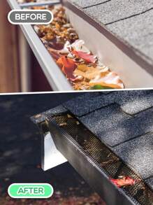 11 件/套排水沟防护网卷，6 英寸 X 20 英尺，排水沟防护装置可防止排水沟堵塞，配有 10 个固定夹，屋顶排水沟保护，排水沟过滤器 - 均碼 - 查看 4