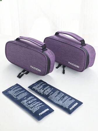 1pc Small Purple Medical Waterproof Insulated Cooler Bag With 2 Reusable Gel Ice Packs, Portable Insulin Cooling Case For Medicine, Travel Emergency Bag Camping First Aid Kit First Aid Medical Bag Emergency Kit Bag