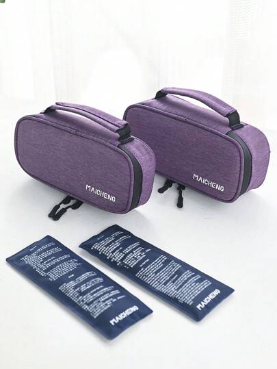 1 pieza Bolsa enfriadora médica pequeña y morada, con aislamiento impermeable, incluye 2 paquetes de gel reutilizables, estuche portátil refrigerador de insulina para medicamentos, bolsa de viaje de primeros auxilios para camping, botiquín de primeros auxilios, bolsa de emergencia