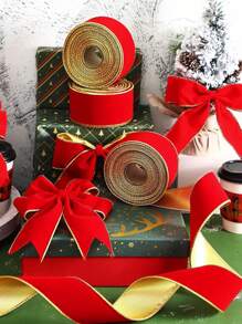 200cm*6.4cm Glitter Decorative Ribbons Red Gold Ribbon With Iron Wire Christmas Decoration Ribbons For Crafts Bows - Red Gold - View 1