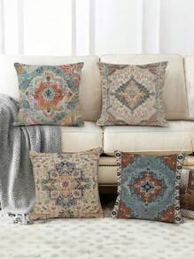 1pc Set Bohemian Throw Pillow Covers, Decorative Cushion Covers 45*45cm/18 "X18", Rustic Farmhouse Decor For Couch, Sofa, Patio & Outdoor - Linen Blend, Zip Closure, - Multicolor - View 8