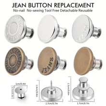 6 piezas Kit de reparación de botones de jeans sin costura de 17 mm, botones de metal removibles sin clavos para reemplazo de botones de jeans