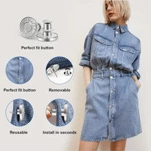 6 piezas Kit de reparación de botones de jeans sin costura de 17 mm, botones de metal removibles sin clavos para reemplazo de botones de jeans