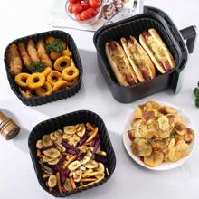 1pc Reusable Silicone Gas Fryer Liners, Oven And Microwave Friendly Non-Stick Food Containers, Indoor And Outdoor Cooking Baking Tools - Black - View 5