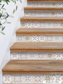 SUPSTICKER 1 Cuộn Miếng Dán Trang Trí Cầu Thang Họa Tiết Bohemian, Dày Chống Thấm Nước Chống Mài Mòn Bóc Ra Và Dán Có Thể Tháo Rời, Có Thể Dùng Để Trang Trí Cầu Thang, Trang Trí Phòng Khách Phòng Ngủ, Sàn Quầy Bếp, Cải Tạo Nhà, Miếng Dán Làm Đẹp, Kích Thước 41,73x6,97 inch, Gạch Lát Sàn, Gạch Lát Sàn Tự Dính, Bóc Ra Và Dán, Trang Trí Phòng Khách Nhà Bếp - Nhiều màu - Xem 6