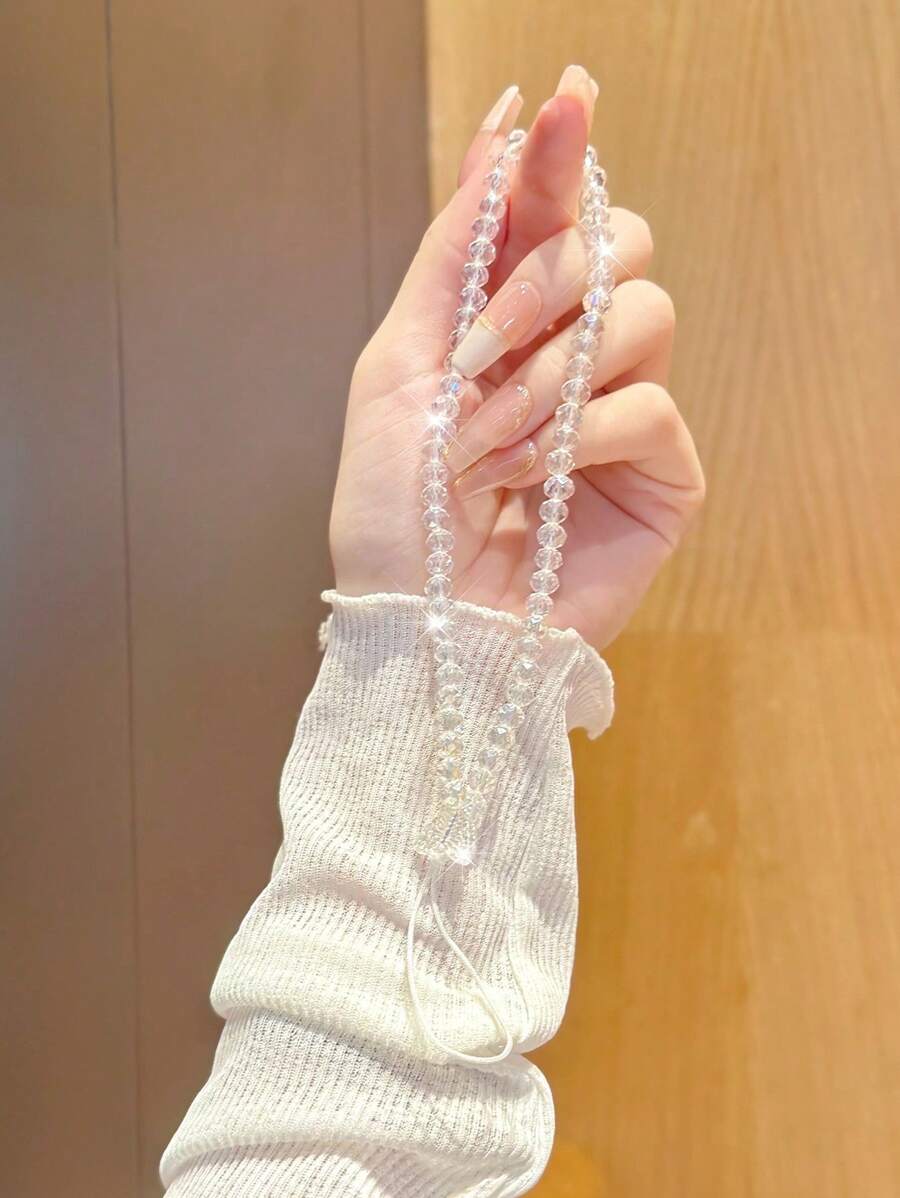 1pc Transparent Glass Crystal Decorated With Small Butterfly Design Phone Lanyard, Simple Yet Stylish, Suitable For Women. - Clear - View 1