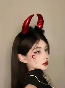 1pc Fashionable Devil Horn Headband Holiday Party Animal Headpiece With Sequin & Feather Witch,Hairband,Hair Hoop Headbands Hair Accessories Head Accessories - Multicolor - View 10