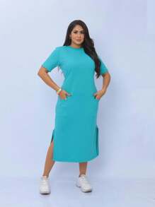 Gabi Dress - Midi Model In Premium Line Sweatshirt. - Màu xanh Cadet - Xem 3