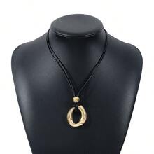 1 Vòng cổ mặt dây chuyền hình học bằng da và hợp kim thời trang, thích hợp cho phụ nữ đeo hàng ngày - Vàng - Xem 8