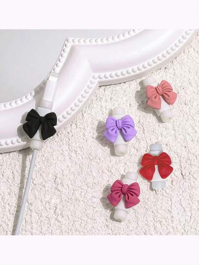 2 件苹果手机数据充电线保护套，创意领结设计，防断裂（不含线）线保护器，充电器保护器