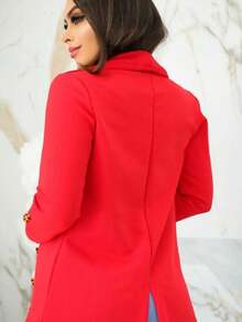 Tailored Blazer Women's Formal Jacket With Buttons Stylish Buttoned Overcoat - Red - View 3