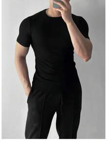 Camiseta canelada masculina estilo Americano .MODELO AJUSTE FINO