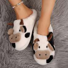 Cozy Cotton Cow Slippers For Women - Cute Animal Bedroom Shoes. - 白色 - 查看 6
