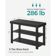 SONGMICS Shoe Rack Bench, 3-Tier Bamboo Shoe Storage Organizer, Entryway Bench, Holds Up To 286 Lb, 11.3 X 27.6 X 17.8 Inches, For Entryway Bathroom Bedroom, Black ULBS04H - màu đen - Xem 11