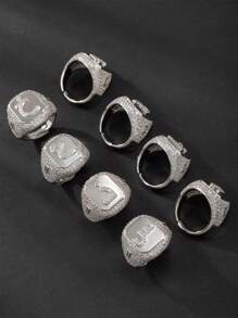 1 chiếc nhẫn hở mạ vàng 18K thời trang hip hop đính đá toàn bộ hình chữ cái tiếng Ả Rập dành cho nữ (chỉ có chữ cái tiếng Ả Rập) - Bạc - Xem 8