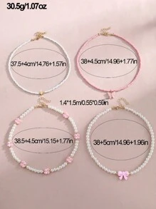 4pcs/Set Pink Heart & Butterfly Decor Pearl Bead Handmade Children Necklace - Pink - View 4