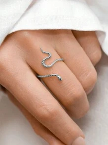 1pc Snake Shape 925 Sterling Silver Ring, Women's Vintage Open Ring, Suitable For Wedding Bride Wear - Gold - View 4