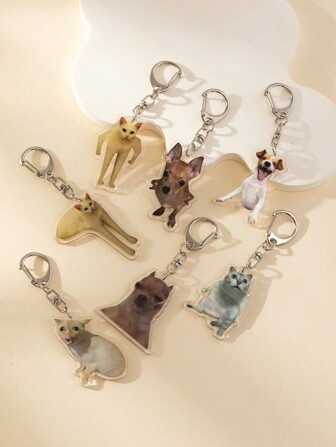 1 件全新亚克力创意表情猫和吉娃娃丑陋恶搞怪猫奇怪形状长腿猫站立猫呕吐猫懒散坐姿痴呆猫叉腰愤怒小狗面无表情凝视小狗大笑小狗有趣动物主题钥匙扣吊坠/背包装饰/书包配件/钱包吊坠/朋友礼物汽车配件包饰背包学校动物