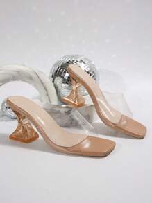 Women's Summer New High Heel Slippers, Elegant Transparent High Heel Sandals, Fashionable Asymmetric Crystal Heel Sandals, Suitable For Evening, Party, Wedding, Office And Other Occasions, Paired With Women's Clothing
