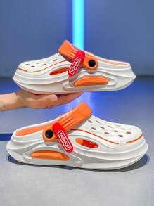 Men's Essential Dual Colored EVA Clogs, Breathable Slip-On Sandals, Thick Sole, Odorless, Lightweight, Fashionable, Simple, Suitable For Garden, Beach, And Pool