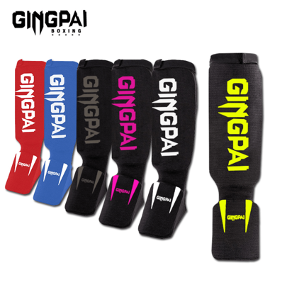GINGPAI 1pair Black And White Muay Thai Leg Guards With Ankle Protection For Youth And Adults, Suitable For Boxing, Mma, And Other Combat Sports