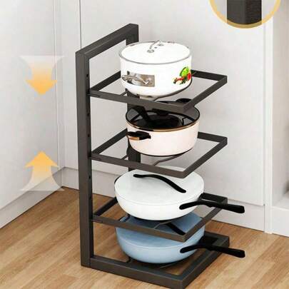 4 Tiers Pots Rack Organizer Under Cabinet Steel Kitchen Pan Organizer Rack