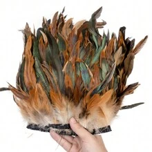 1Meter Natural Rooster Feathers Trim Fringe 15-20cm Ribbon Plumes For Craft Ribbon Fringe For Skirt Party Clothing - Multicolor - View 23