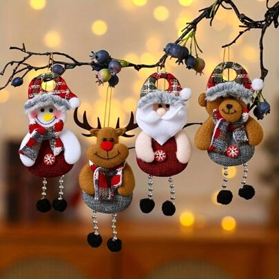 4 peças/conjunto de pingentes de ornamento - Papai Noel, boneco de neve, rena e urso, adequados para árvore, casa, cena, sala, decoração de janela, decoração de festa de fim de ano, volta às aulas, dia dos namorados