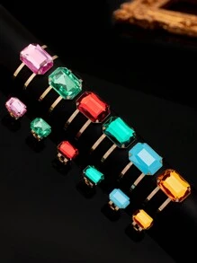 Anillos y pulseras con forma de cuadrados multicolores de cristales exagerados, estilo de moda para uso diario, oficina, fiesta, boda, vacaciones, regalo - pedrería - Ver 5