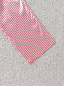 Left Mama Tween Girls Striped Collar Shirt Top And Casual Pants Set, Spring/Autumn - Pink - View 6