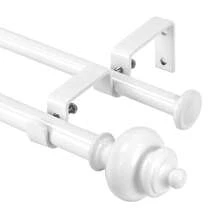 Double Curtain Rods, Double Curtain Rods For 28"-48"/48"-84"/84"-120 Window Telescoping Double Decorative Drapery Rods With Round Urn Finials, 5/8 Inch Front And 1/2 Inch Back Double Rod Curtain Rods - White - View 2