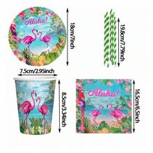 80pcs Flamingo Beach Party Supplies, Summer Theme Birthday Decoration Set For Home Party, Including 20pcs 7-Inch Paper Plates, 20pcs Paper Straws, 20pcs Napkins, 20pcs Paper Cups,Christmas