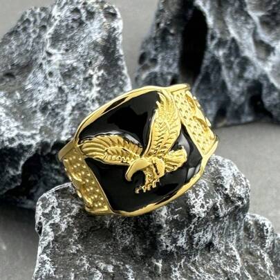 1 件 316L 不锈钢鹰动物戒指，金色，大胆设计，日常佩戴，街头，派对，嘻哈，朋克风格，男女皆宜的礼物