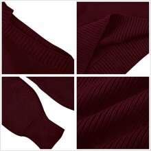 Womens Cold Shoulder Choker Long Sleeve Sweater Solid Casual Knitted Pullover Jumper Tops - Màu Đỏ Sâu - Xem 3