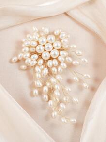 1pc Luxury Handwoven Exquisite Pearl Brooch, Long Pearl Tassel Design, Suitable For Daily Wear, Weddings & Parties, For Women, Autumn/Winter - Gold - View 3