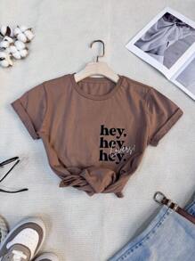 Cotton T-Shirt With HEY HEY HEY Love Print - Marrón - Ver 2