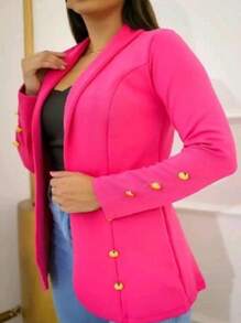 Tailored Blazer Women's Formal Jacket With Buttons Stylish Buttoned Overcoat - Pink - View 3
