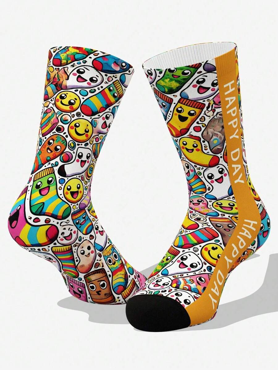 1 双/3 双 360 度印花快乐中筒袜、卡通动漫可爱柔软透气袜子、时尚休闲街头嘻哈中筒袜、压缩介质袜、情人节袜子、袜子、趣味短袜、宽松孕妇袜、女士定制袜子 1 美元、秋季