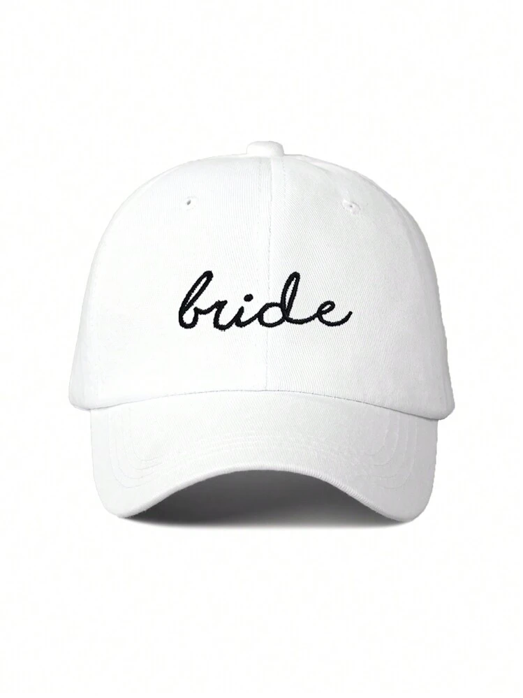 1 pieza Gorra de béisbol bordada "Novia" para mujeres, sombrero de sol ajustable para exteriores, viajes, playa, adecuado para primavera/otoño, estilo unisex Y2K - Blanco - Añade 1