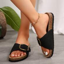 Stylish Slip-On Sandals With Adjustable Buckle And Platform For Women's Ultimate Comfort - Black - View 5