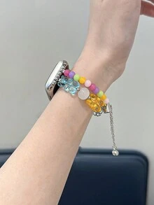 1 Dây đeo hình chú gấu màu kẹo dễ thương - Dây đeo thay thế sáng tạo đính hạt hai hàng của Apple tương thích với Apple Watch Series 9/8/7/6/5, dành cho nữ mùa hè Ultra2 New SE - Đầy màu sắc - Xem 8