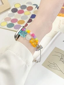 1 Dây đeo hình chú gấu màu kẹo dễ thương - Dây đeo thay thế sáng tạo đính hạt hai hàng của Apple tương thích với Apple Watch Series 9/8/7/6/5, dành cho nữ mùa hè Ultra2 New SE - Đầy màu sắc - Xem 3