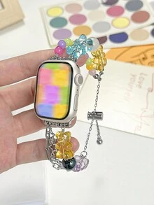 1 Dây đeo hình chú gấu màu kẹo dễ thương - Dây đeo thay thế sáng tạo đính hạt hai hàng của Apple tương thích với Apple Watch Series 9/8/7/6/5, dành cho nữ mùa hè Ultra2 New SE - Đầy màu sắc - Xem 7