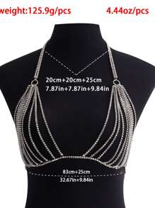 1pc Sexy Rhinestone Chain Bikini Body Chain, Multi-Layer Crystal Decor Boho Style For Women - Silver - View 5