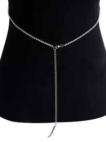 1pc Sexy Rhinestone Chain Bikini Body Chain, Multi-Layer Crystal Decor Boho Style For Women - Silver - View 4