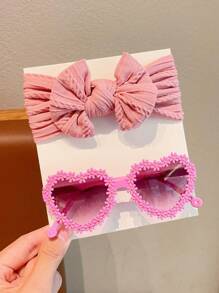 2/4Pcs/Set New Baby Girls Boys Cute Solid Color Bowknot Hairband Flower Heart Fashion Glasses Kids Hair Accessories,Card Only Show,Don't Shipping(Due Light Cause,Eyeglass Lens Colors Have Some Error) - Sunglasses+Headband - View 9