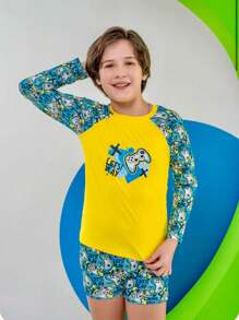 Beach Girl's Set With UV Protection For Children And Youth - 黃色 - 查看 1