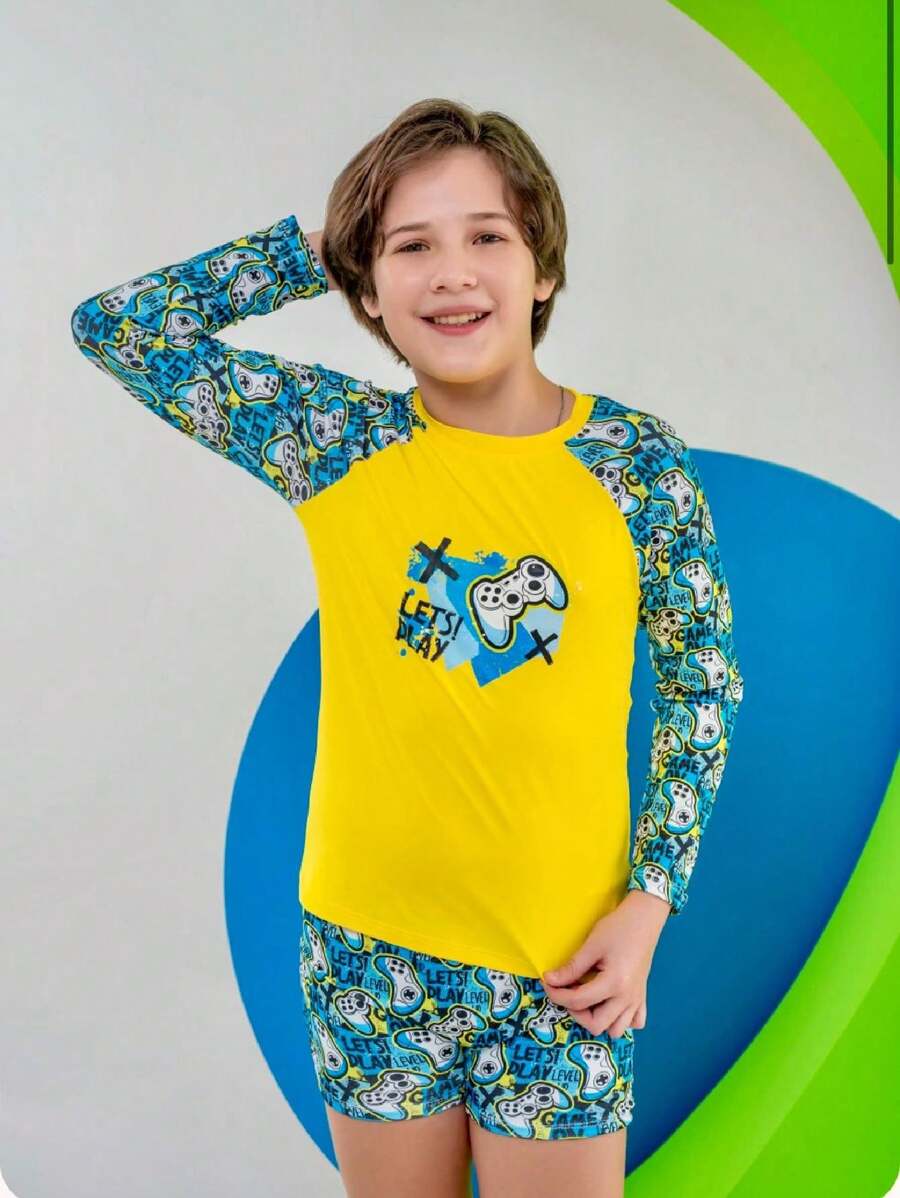 Beach Girl's Set With UV Protection For Children And Youth - 黃色 - 查看 1